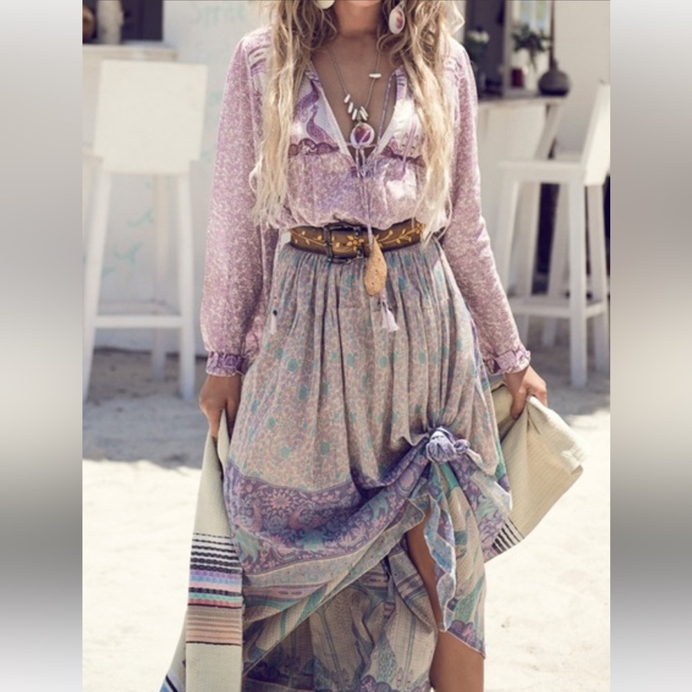 Spell Lavender and Cream Maxi Skirt